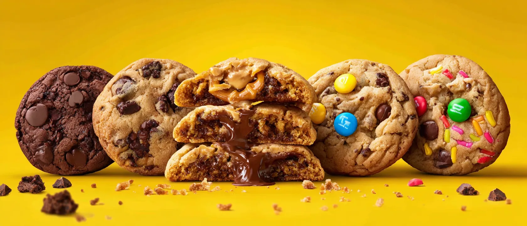 Cinq styles de cookies différents alignés